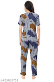 Large size women's printed net polycotton night suit, featuring short sleeves and pyjama bottoms. Made in India." (125 characters)