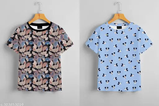 Polyester printed net Gorangi Women's & Girls' Combo T-Shirt, ideal for regular or oversized style, Indian-made t-shirt on display