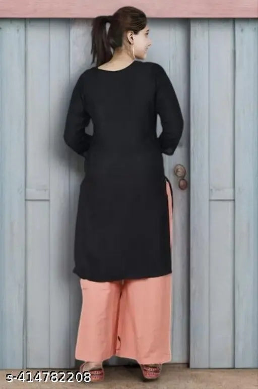 Black rayon kurta and palazzo set with embroidered net, premium quality for women, Indian origin