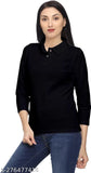 Black cotton polo t-shirt, three-quarter sleeves, women's solid style by Roarers for Western wear