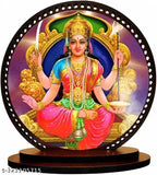 High-quality wooden Lord Santoshi mata idol, double-sided for car and home decorative showpiece, made in India, 3"x3.2" dashboard size & 3"x9" hanging dimensions