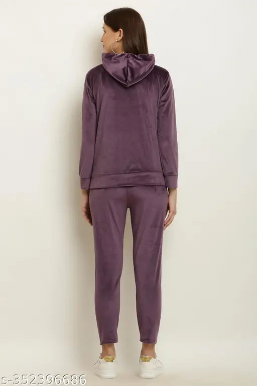 Comfy stylish SANA FASHION velvet truck suit in wine color - women's long-sleeved, top bust sizes 36in, 38in, 40in, and 42in