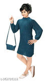 Georgette, three-quarter sleeves, embellished net western dress for kids with matching bag - Indian kids' fashion set