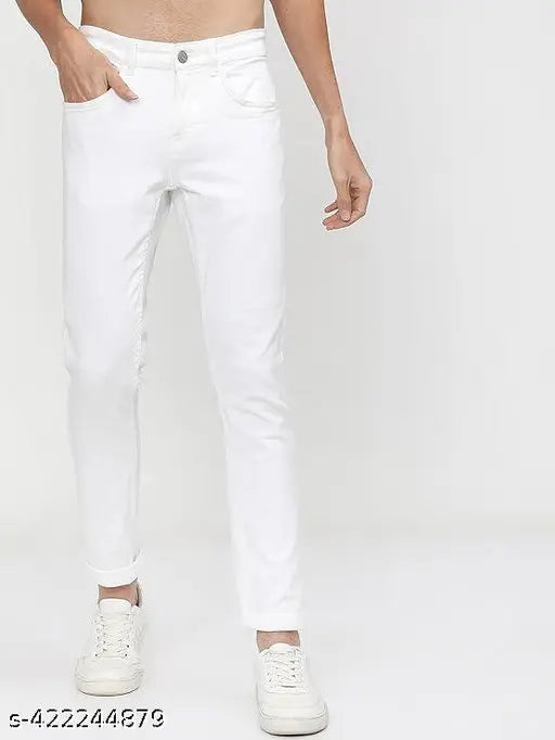 Solid denim men's slim fit mid-rise jeans, size 28/30, made in India