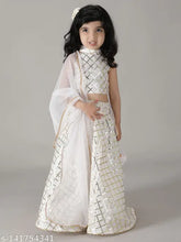 Silk blend checked lehenga choli with net dupatta for kids, Indian ethnic fashion for festivals