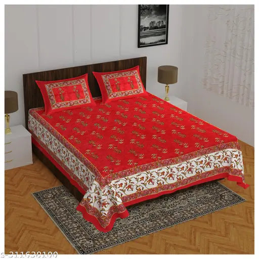 Pure cotton double bedsheet, 180 TC, floral design with 2 matching pillow covers. Ideal for summer, perfect for adults. Jaipuri Cotton quality from India." (114 characters)
