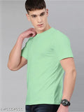 Pista green cotton blend short sleeve t-shirt, solid pattern for men and women, India origin