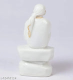 White marble handcrafted Sai Baba Idol (6 inch) for Pooja, intricately detailed and made in India by skilled artisans