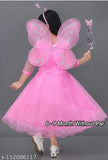 Pink cotton ethnic gown with three-quarter sleeves, solid pattern. Traditional Indian dress for girls' special occasions like birthdays and weddings. Made by UD Fashion (AJ Enterprise). Perfect for little princesses and girls' fashion