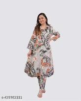 Pure cotton floral print ethnic kurta set with pants for women, three-quarter sleeves, trending design Aline Anarkali