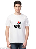 White cotton-blend men's t-shirt with self-design net pattern & Maa logo, regular fit, short sleeves, made in India (S: 38in x 26in, M: 40in x 27in, L: 42in x 28in, XL: 44in x 29in)