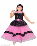 Embellished net sleeveless gown for kids (3-4 years, 4-5 years, 5-6 years), handcrafted in India