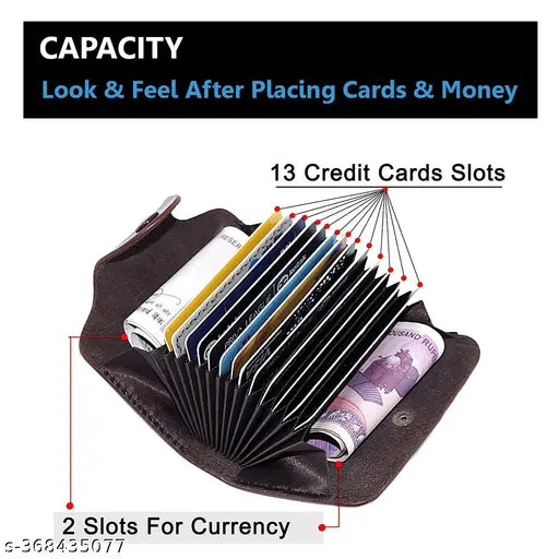 Dark brown Leatherite card holder, 15 slots for ATM/Credit/Debit cards, modern wallet design