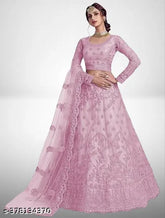 Net embroidered Lahenga Choli set, semi-stitched Indian bridal wear with dupatta, featuring intricate work