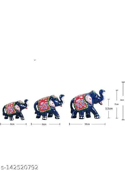 Blue resin elephant statue set of 3 for home decoration: small, medium, and large sizes from SJC Paper mache collection (India)