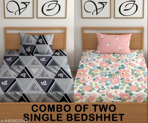 Geometric printed, fine quality cotton single bedsheet set - Baani, ideal for summer