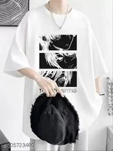 White anime print oversized baggy fit T-shirt, 100% cotton, comfortable to wear, round neck, half sleeve