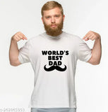 White cotton blend round neck T-shirt for men, printed with "World's Best Dad" quote, ideal for summer and daily wear. Made in India
