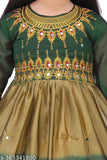 Cotton blend three-quarter sleeve printed net girls dress set, colorful for 4-5 year olds from India