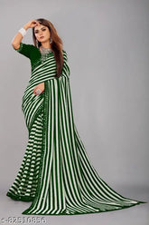 Striped Georgette Bollywood crepe saree with separate Bangalore silk blouse, free size, India-origin