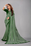 Woven Bollywood Georgette striped saree with separate Bangalore silk blouse, printed pattern, free size (5.5m length) from India