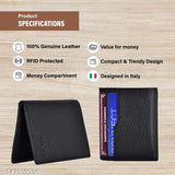 Black leather bi-fold wallet, ultra slim with 6 card slots, RFID protected for men