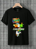 Black Men's Independence Day cotton T-shirt, short sleeves with printed design, size M (Chest 37in, Length 26.5in), Independence day apparel from India
