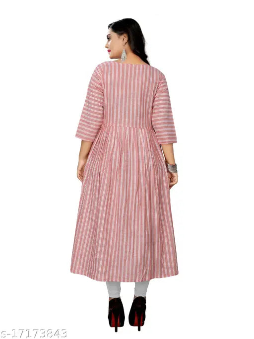 Striped three-quarter sleeve cotton kurti for women, low rate and low price, India origin