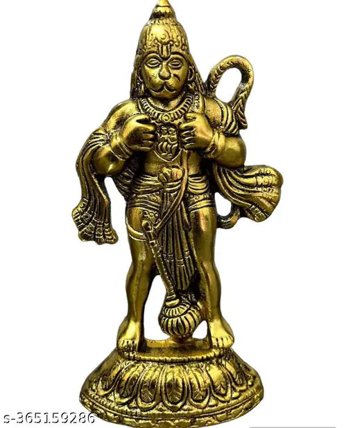 Brass Hanuman Ji Murti Idol BajranjBali, 20cmx18cmx10cm for home office temple decor. Indian spiritual showpiece symbolizing strength and protection