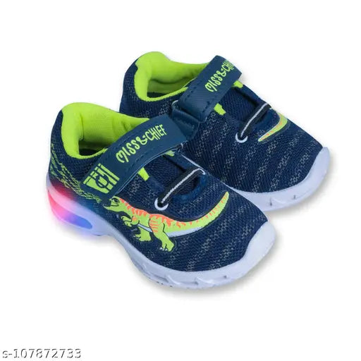 Kids LED light sports shoes PGrn, canvas upper and resin sole for boys and girls - vibrant party wear, casual or sports footwear with velcro fastening, perfect for little ones aged 12-18 months to 4 years