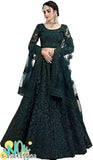 Green embroidered Facebook Lehenga Dhavani set in net fabric, semi-stitched (size 32m x 42m), with matching dupatta