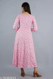 Rayon pink anarkali kurtisgown for women, three-quarter sleeves, printed combo, size S (bust 36in, length 48in), Indian origin