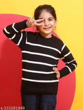 High black acrylic sweater for kids, solid design, warm winter wear
