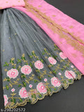 Embroidered net dupion lehenga choli and dupatta, heavy multithread work, semi-stitch design, free size