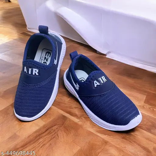 Blue mesh slip-on shoes for boys with striped net pattern, comfortable and durable PVC sole, ideal for various activities and styles