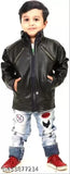 Kids' leather jacket, long sleeve, faux leather, lightweight, spring season, biker style with zipper pockets and collar