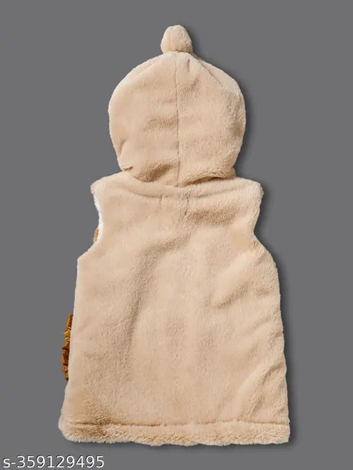 Baby Girls Bow Hooded Winter - Off White Acrylic, solid print, sleeveless gown. Suitable for 3-6 Months (Chest 11in, Len 15in, Waist 12in), soft, cozy, and stylish baby clothes. Made in India