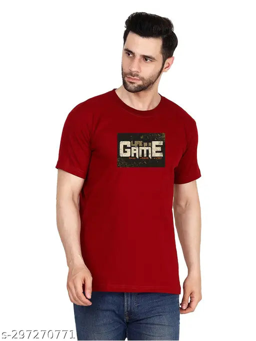 Maroon printed polyester RIDAAN INDIA mens round neck half sleeve t-shirt, 100% cotton bio wash with silicon wash 180 GSM