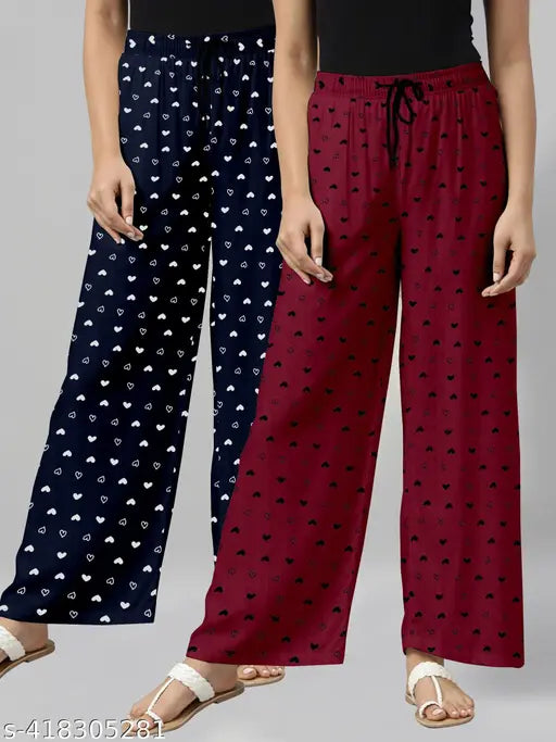NavyBlueMaroon printed pure cotton maxi pyjama set for women on bed