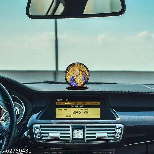 Fancy wooden Sai Baba dashboard idol, durable & stylish Indian religious art for car interior