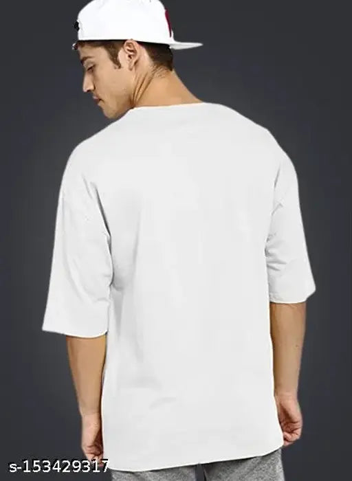 trendy white cotton oversize t-shirt, drop shoulder design, premium quality for casual wear