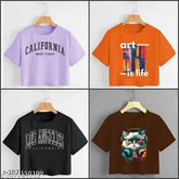 Trendy cotton blend printed T-shirt pack of 4 combo, featuring short sleeves and various sizes from XXS to XL