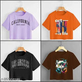 Trendy cotton blend printed T-shirt pack of 4 combo, featuring short sleeves and various sizes from XXS to XL