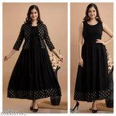 Black rayon embroidered three-quarter sleeve kurti, Indian fashion wear for women