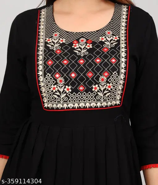 Rayon black maternity gown with embroidered detail, women's regular fit