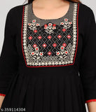 Rayon black maternity gown with embroidered detail, women's regular fit