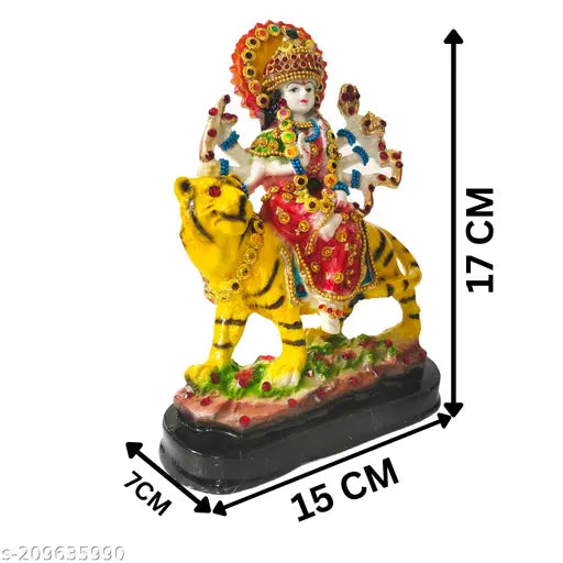 Handpainted Poly Resin Nav Durga Devi Sherawali Mata Statue, ideal for auspicious gifting and home decor. Durga seated on a lion, perfect for temple or home puja