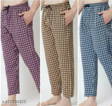 Blue, yellow, pink cotton maxi nightwear set - New Chake pajama combo pack for women (M, L, XL)