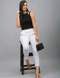 High-quality cotton stretch women's pants, solid color, available in various sizes (S-5XL), Made in India