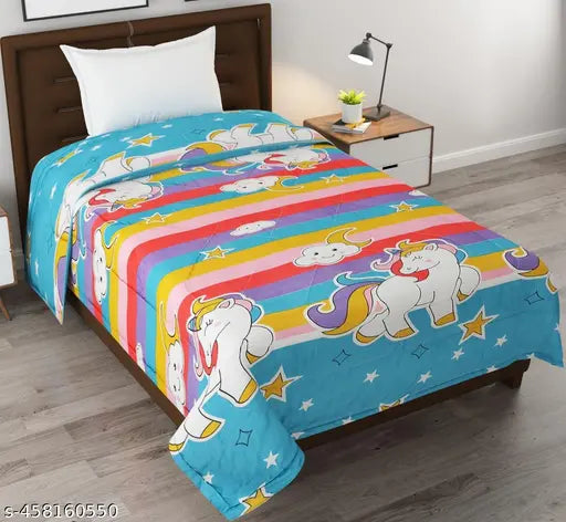 Multi-color reversible comforter, 3-layer blanket/quilt/duvet for mild winter (220 gsm), displayed on a bed
